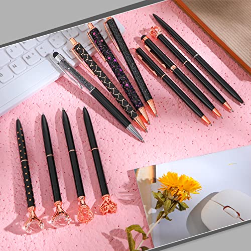 Estune 12 Pcs Diamond Pens Metal Liquid Sand Glitter Ballpoint Pen Set Girly Crystal Pen Women Ballpoint Pens Black Ink Ball Point Pen Gifts For Office School Wedding Party Desk Supplies (Black) #TOP1