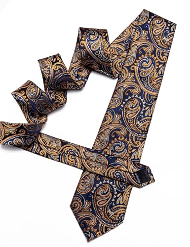 Image of YOHOWA Mens Ties Set Wedding Paisley Neckties with Handkerchief Cufflinks Formal Business
