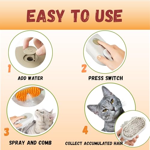 Image of 4-in-1 Cat Steam Brush | Rechargeable & Anti-Static | Massage & Cleaning | Shedding & Combing in One!