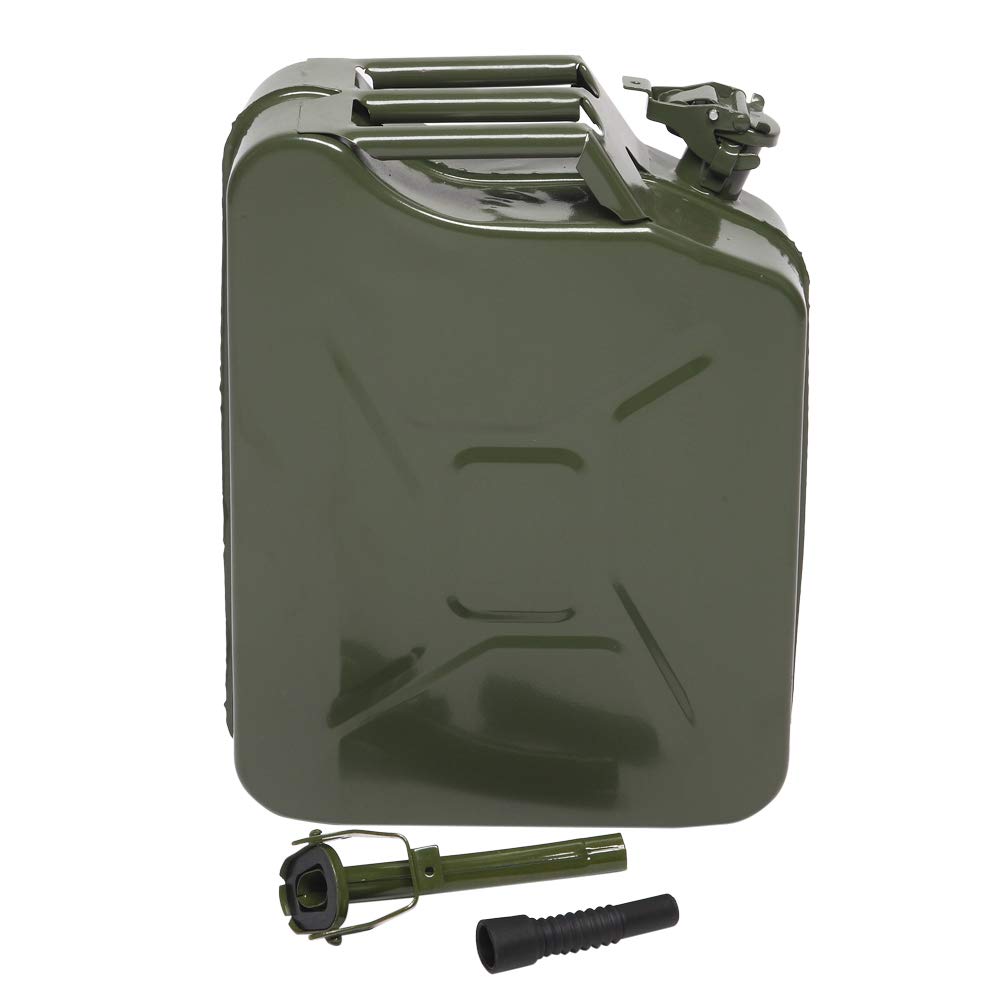 Bonnlo Bidon pour carburant en métal 20L avec bec verseur, bidon étanche carré en métal pour essence avec bec verseur, accessoire d'automobiles (vert, 20L-Type 1)