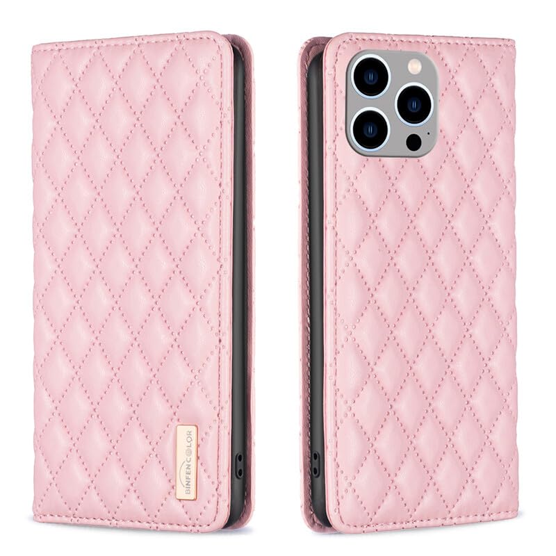 Étui portefeuille iPhone 16 Pro Max rose en cuir antichoc à rabat