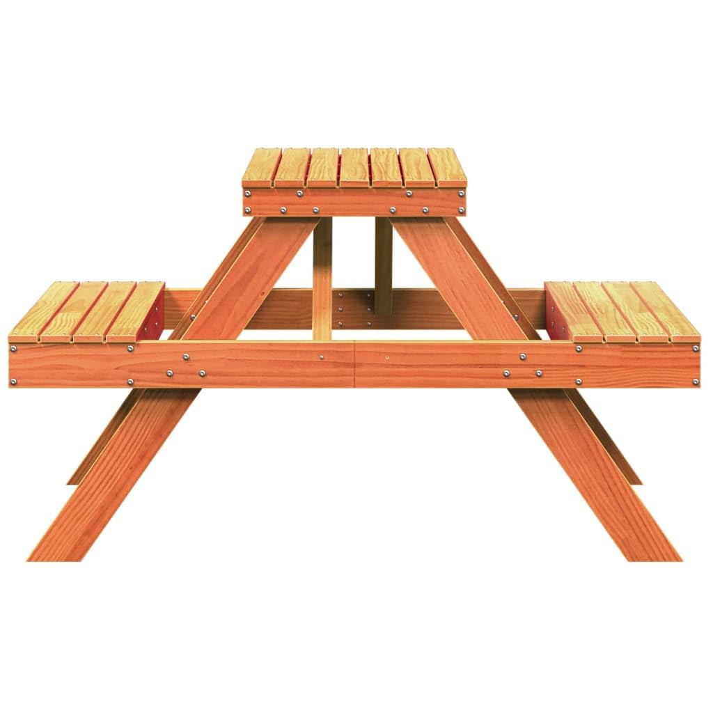 Tavolo da picnic in legno di pino massiccio, marrone cerato, 105 x 134 x 75 cm | Robusto piano del tavolo, design a doghe contro l'accumulo d'acqua, per giardino e terrazza, massimo 110 kg per seduta