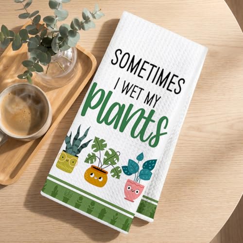 Image of 3 Pcs Funny Kitchen Plants Dish Towel 24x14 Inch, Plant Cactus Waffle Weave Hand Dish Towels Tea Towel for Kitchen Home Bathroom Farmhouse Decor, Plants Gifts for Women Mom Friend