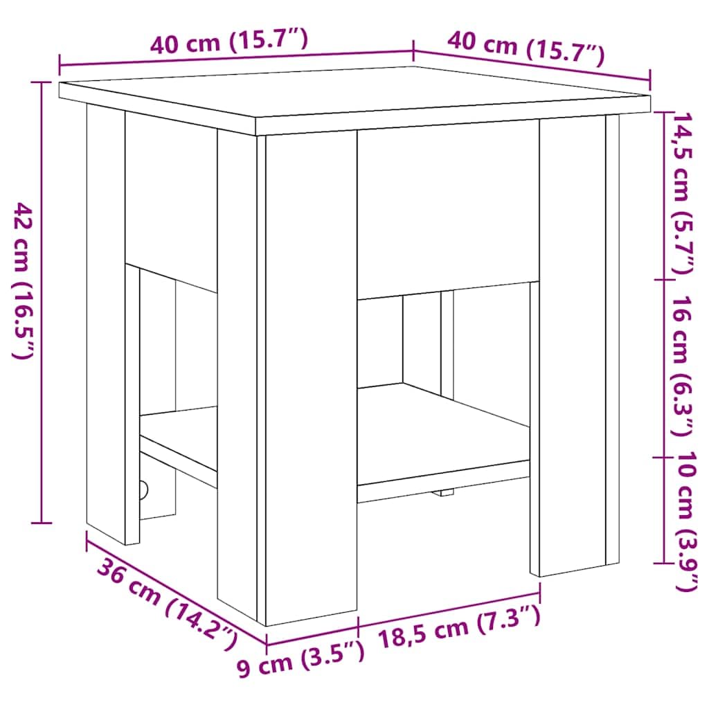 Mesa de café de madera vieja, 40 x 40 x 42 cm, hecha de madera, con capacidad de carga de 60 kg, moderna mesa auxiliar para salón, balcón y dormitorio, mesa de centro con espacio de