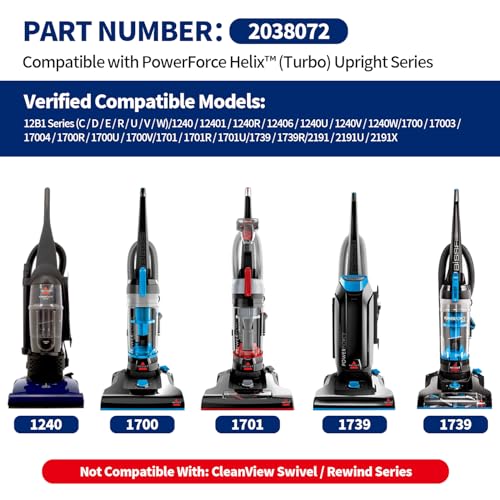 Image of Brush Roll & 2 Vacuum Belts Replacement for Bissell 2191 2191U 2191X 1700 17003 17004 1701 1739 1739R 1240 12401 12B1 PowerForce Helix (Turbo) Upright Vacuum Series, Replace Parts 2038072