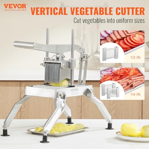 VEVOR Commercial Vegetable Slicer, 1/4 and 1/2 inch Tomato Slicer, Stainless Steel and Aluminum Alloy Vegetable Cutter Slicer, Manual Tomato Slicer with Non-Slip Feet, for Tomatoes, Onions, Potatoes by VEVOR - Image 2
