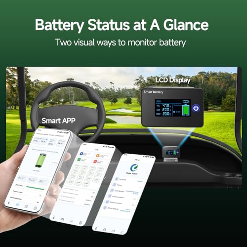Image of 48V 100Ah LiFePO4 Golf Cart Battery, 10.24kW Peak Power & 4000+ Cycles, Built-in 200A BMS | with 48V 18A Lithium Battery Charger, LCD Screen & APP Monitoring | for Golf Carts, RV, Marine
