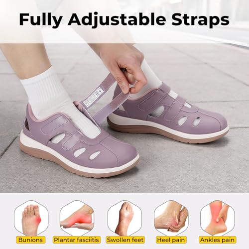 Image of FitVille Women's Wide Closed Toe Orthopedic Sandals, Summer Vacation Comfort Walking Sandals with Arch Support for Diabetic, Swollen Feet, Bunions