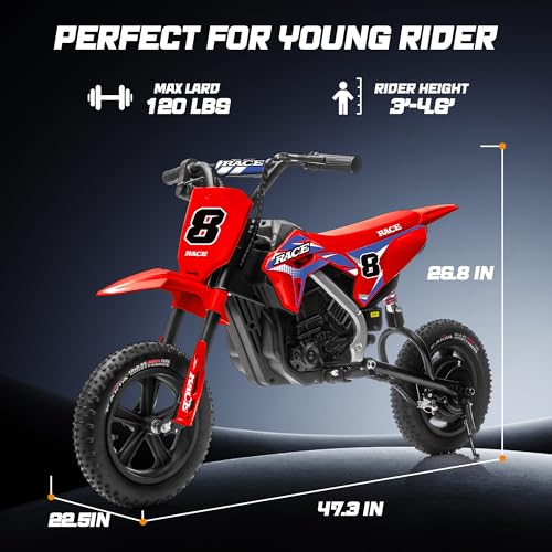 Image of 24V Kids Electric Dirt Bike - 250W Electric Motorcycle, 11 Mph Max Speed Electric Motorcycle Mini Bike with Music, 10 Miles Range, Twist Grip Throttle, Metal Suspension, Rubber Tires (Red)