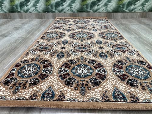 Image of Premium Runner Carpet, Vintage Medallion Pattern, Non Slip, Thick, Ideal for Bedroom, Living Room & Entryway, 3x5 Feet Beige Multi Color