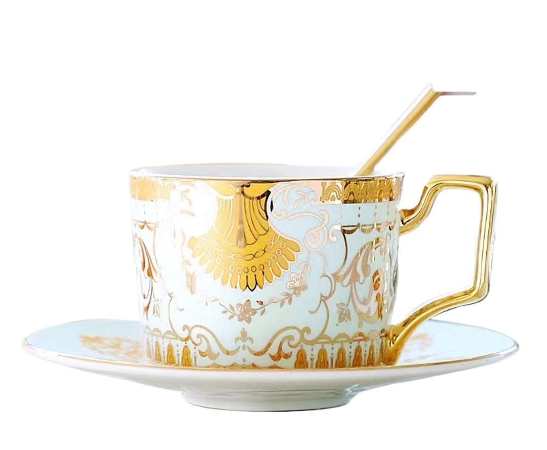 Kaffeetasse, Teetassen, Kaffeetasse* Keramik-Kaffeetassen-Set, Tee-Set, lustige Kaffeetasse, Teetasse, Tasse und Untertasse, Löffel-Set, modisch bedruckte Keramik-Kaffeetasse aus Knochenporzellan mit