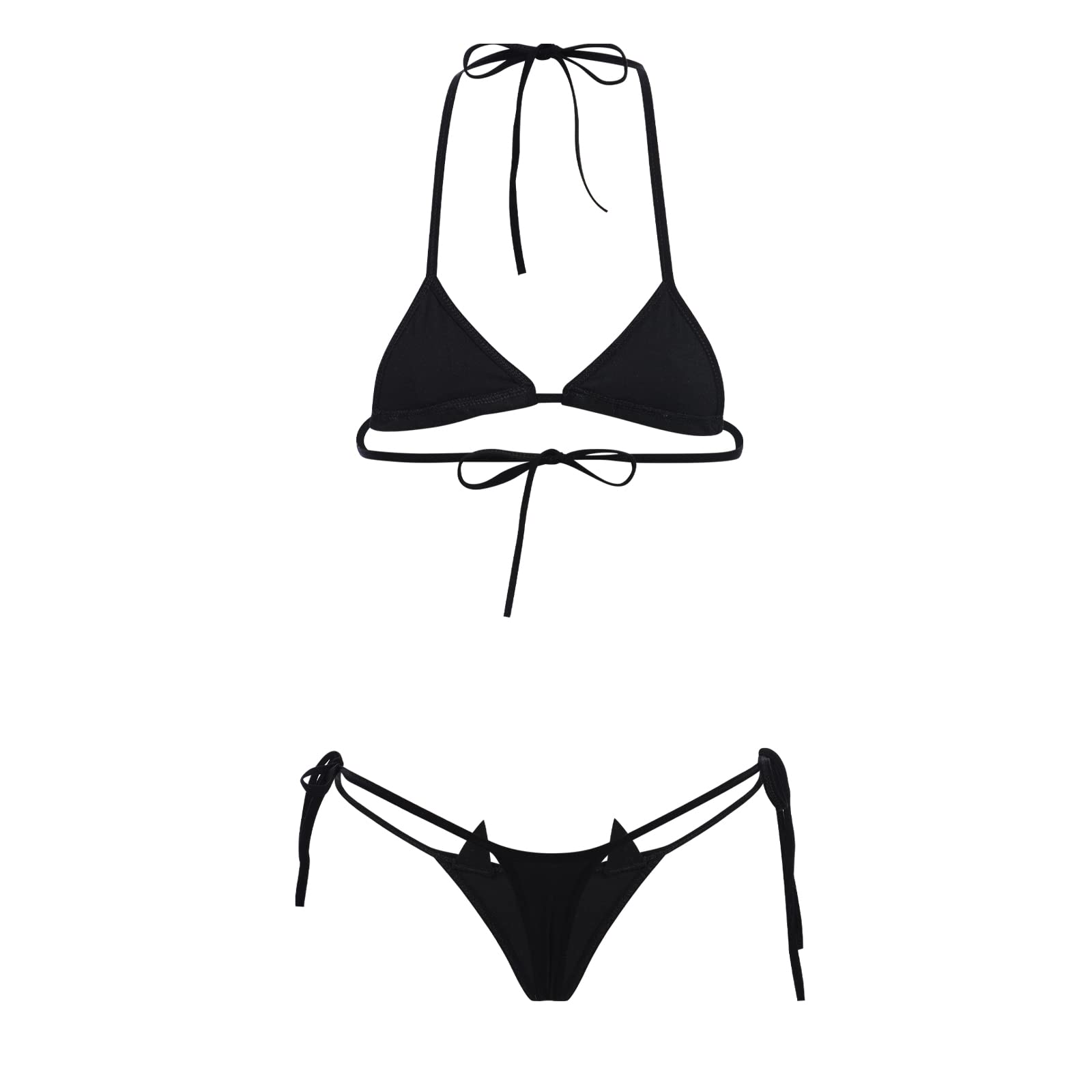 ABAFIP Womens Cute Kawaii Anime Cat Kitten Lingerie set Micro Bikini Strappy Tiny Bra Mini Panty Extreme Swimsuit: One Size Black-02