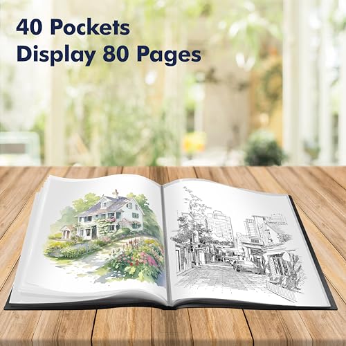 Vantasii ZH0151 Art Portfolio Folder, 40 Clear Pockets Paper Protectors Display 80 Pages Clear Presentation Book thumb #1