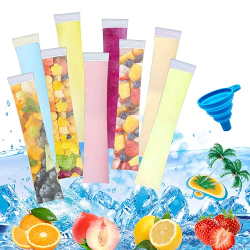 CHENYU 150 PCS Moule Sacs Popsicle 28 x 5.5 cm Avec Entonnoir Glace a L'eau Sacs à Glace DIY Pour Faire du Yaourt Des Fruits Des Bonbons Et Des Glaces Glace Maison