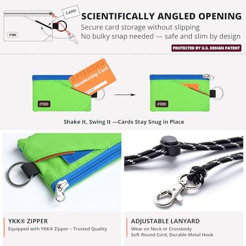 Image of RFID Blocking Travel Wallet with Adjustable Lanyard, Small Nylon Zipper Pouch and Badge Holder for ID, Credit Cards, Cash, Keys, Commuters (Green)