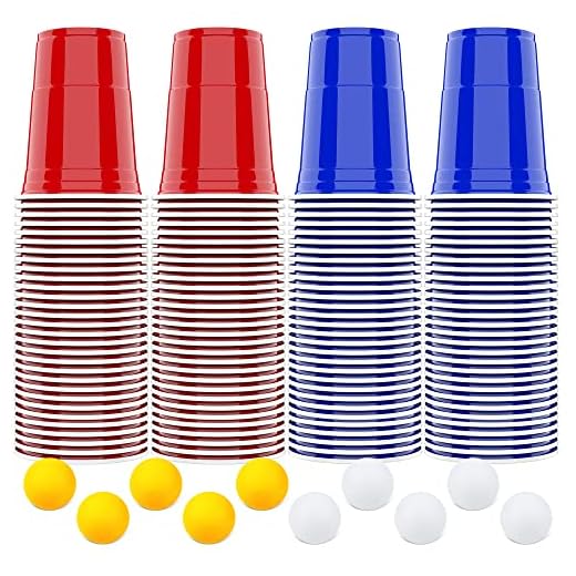 AOLUXLM Tazas de Fiesta, Vasos para Tazas, 100 Ping Pong Tazas de Americanas y 10 Bolas, Vasos Reutilizable para Fiesta Navidad Cumpleaños