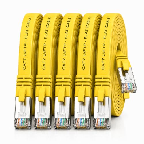 1aTTack.de CAT7 Kabel LAN 5x 2m elastyczny kabel sieciowy 10 Gbit/s - żółty