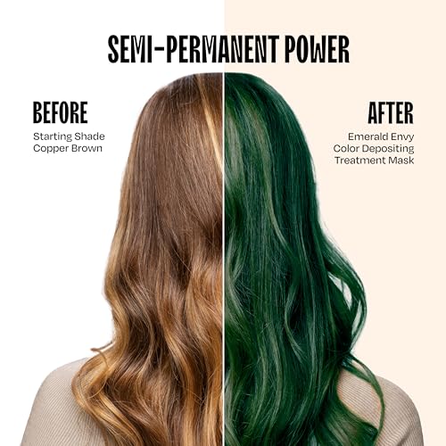 Image of OVERTONE Color Depositing Treatment Hair Mask, Emerald Envy, 8 oz | Semi Permenant & Nourishing Coloring Conditioner for All Hair Types, Contains Shea Butter & Coconut Oil, Vegan & Cruelty-Free