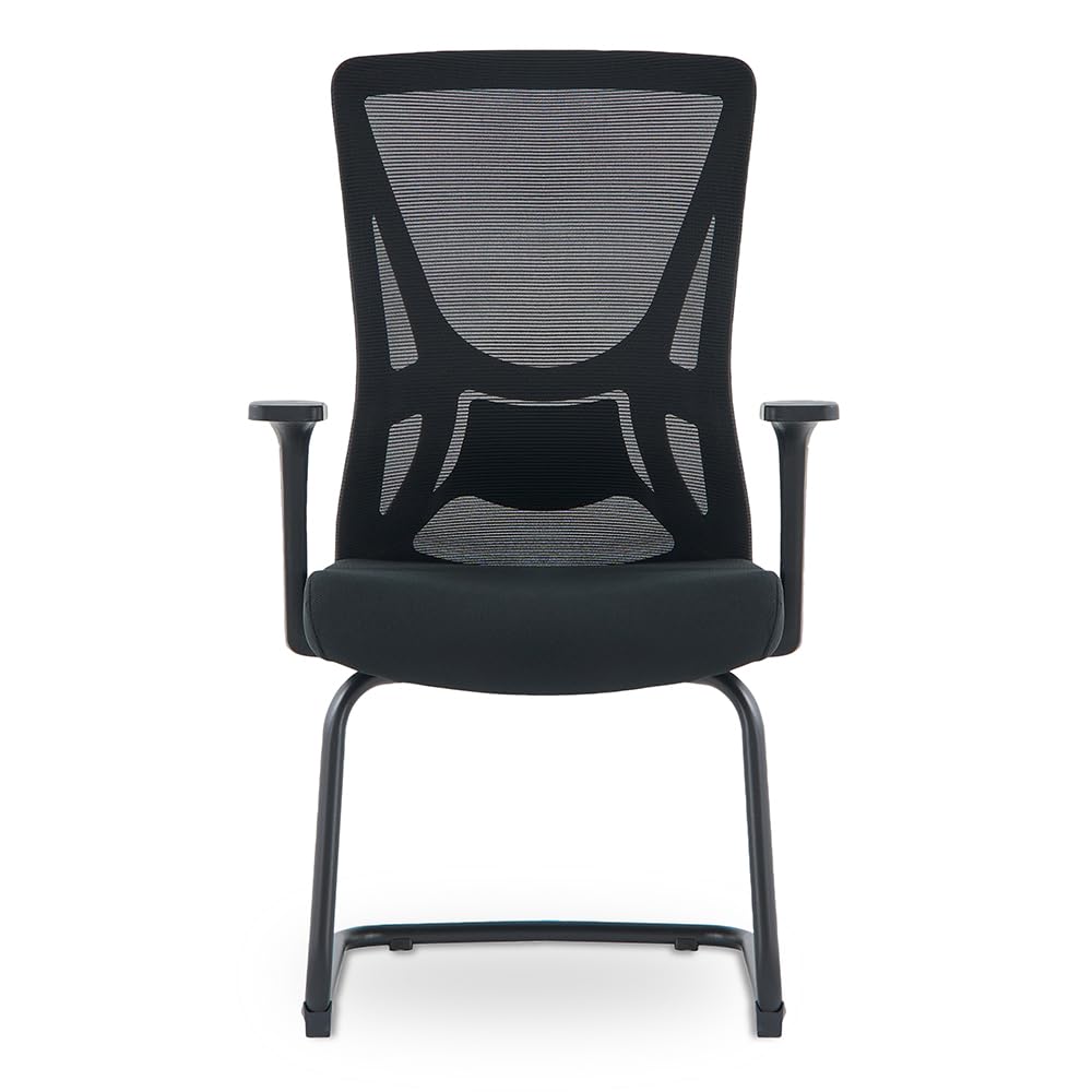 Waytex Chaise Visiteur Bureau Ergonomique Noir - Dossier Résille avec Soutien Lombaire, Assise Tissu Mousse Confort, Structure métal Robuste, Accoudoirs Fixes