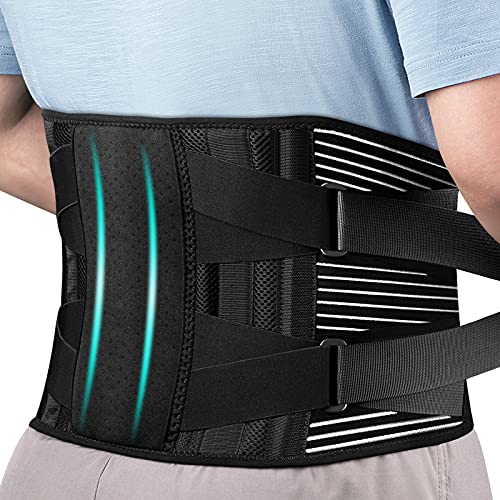 Lower Back Brace Lumbar Support - Adjustable Air Mesh Back Brace with 5 Stays for Lower Back Pain Relief, Herniated Disc, Sciatica, Scoliosis, Lower Back Support Belt for Men Women Work [Size Large]
