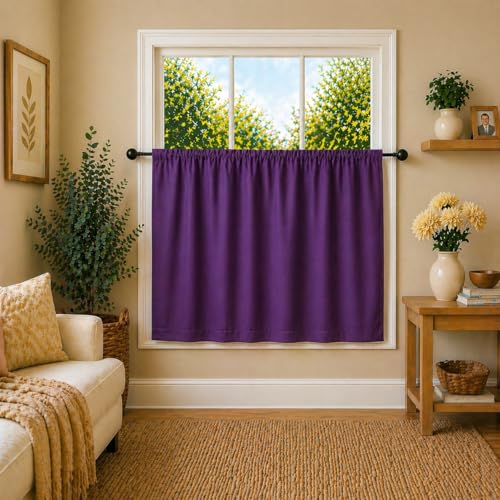 Image of Valance Blackout Rod Pocket Pattern Curtain Pack of 1 Piece, Kitchen Curtain | 3 Feet - Purple