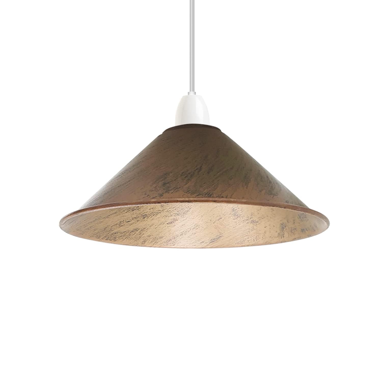 Vintage Retro Light Shade, Metal Cone Lampshade, Easy Fit Industrial 22cm Lamp Shade, 4cm E27 Pendant Hole for Kitchen, Living Room, Hallway (Brushed Copper)