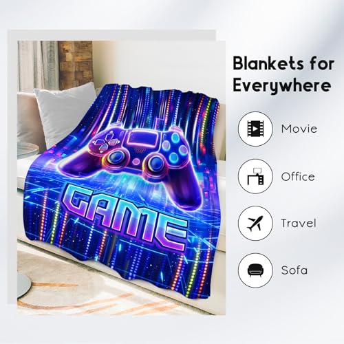 Blankets for Boys - Cool Gamer Blanket Gifts - 60x80 Inch Cozy Soft Flannel Gaming Throw for Couch Office, Bed