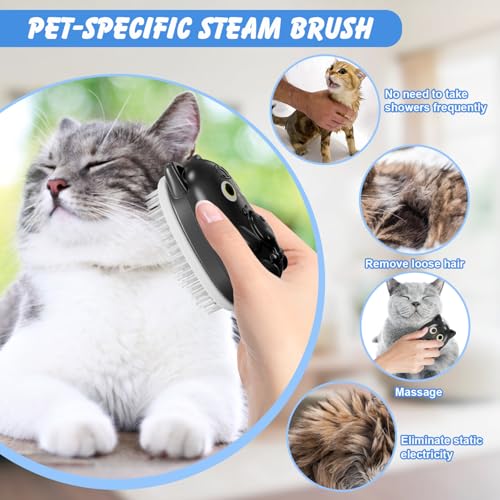 3 in 1 Cat Steam Brush for Shedding, Pet Steam brush for Dog & Cat Shedding & Grooming, for Long & Short Haired Pets, Spritz Defur Comb (black) - Image 2