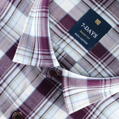 Image of 7-DAYS Men's Premium Check Shirt - 100% Cotton, Tailored Fit (Between Slim & Regular), Full Sleeve, with Pocket - Smart Office & Casual Look