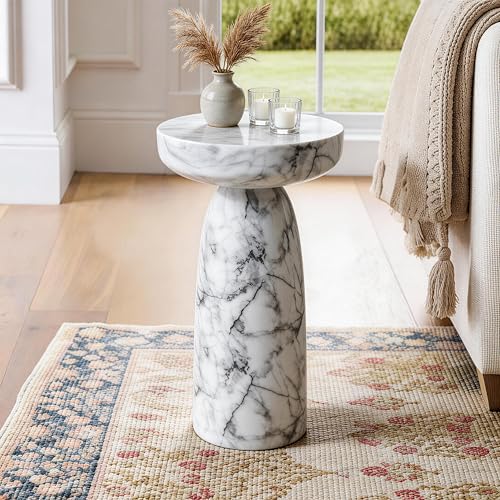 Ultym Side Table Outdoor 24 Faux Modern Faux Marble Accent Table White