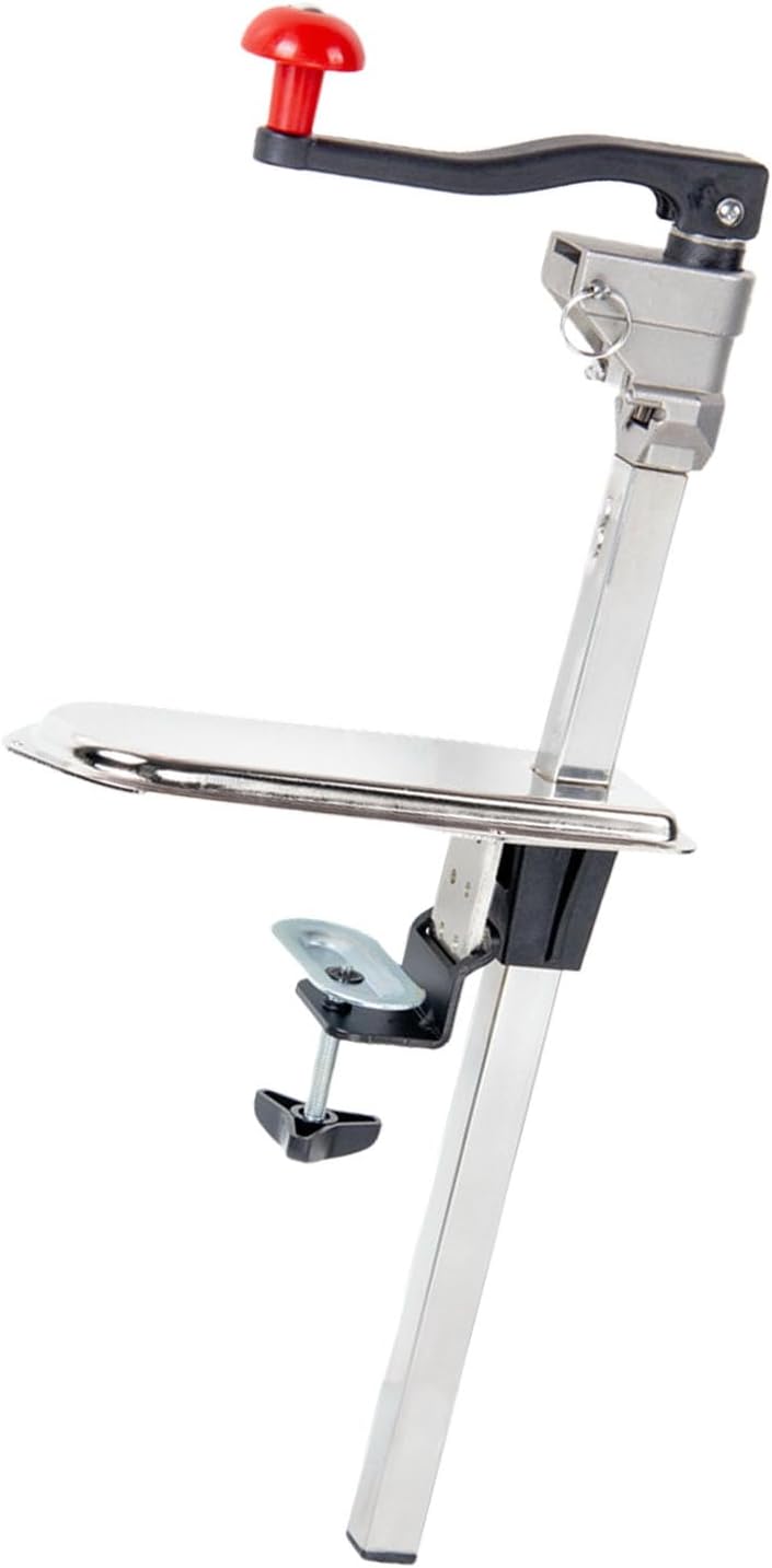 Heavy Duty Can Opener, Crack Proof Stainless Steel Upgraded Clamp Manual Can Opener with Table Clamp & Steel Plated Base for Kitchen, Restaurants, Up to 13 Inch Tall