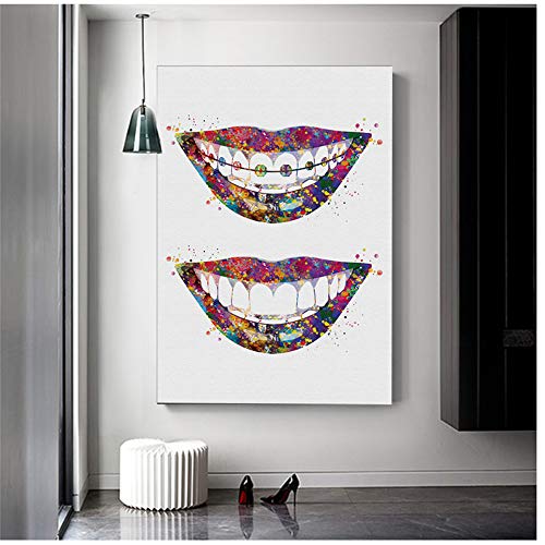 HSFFBHFBH Cuadro en Lienzo Cuadros Lámina Dental Pintura de la Pared de los Dientes Boca Diente Fila Médico Molar Dentista Clínica decoración 70x90cm (27.6 'x35.4) Sin Marco