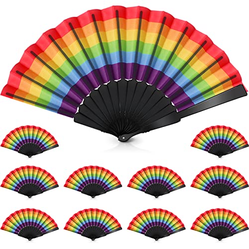 Hoteam 36 Pcs Rainbow Hand Fans Bulk Gay LGBT Pride Month Party Favors Plastic Pride Decorative Folding Fans Chinese Colorful Foldable Handheld Supplies for Women Men(Black)