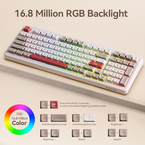 Image of AUSDOM H98 Wireless Bluetooth Mechanical Keyboard, BT5.3 /Type-C /2.4G Tri-Mode Hot Swappable Custom Gaming Keyboards, Gasket, RGB, Numpad, Computer Keyboard for Mac /Win /Office, 98 Keys(Clicky Sound)