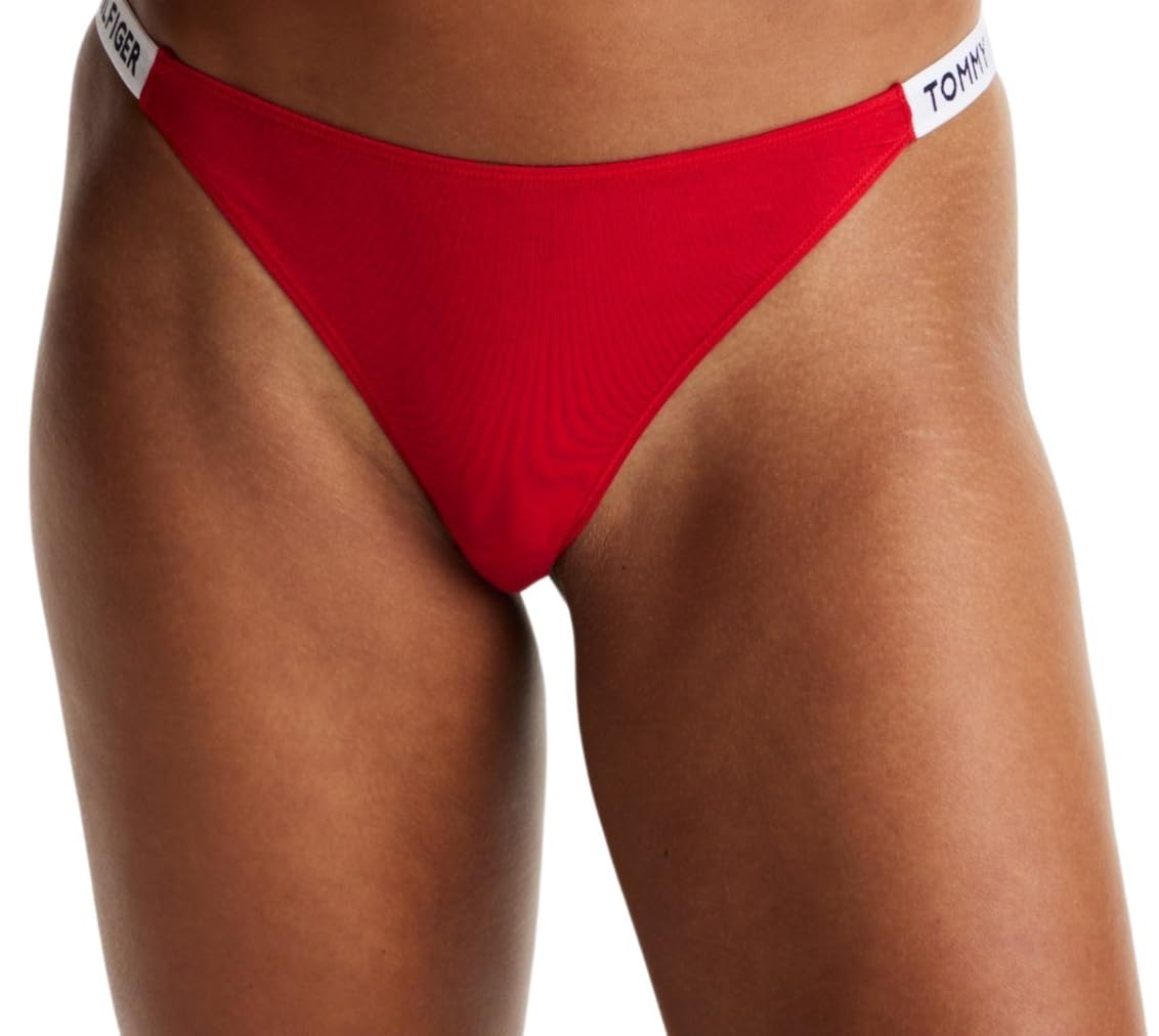 Tommy Hilfiger Women’s Logo Waistband High Leg Thong, Red (Primary Red), XL