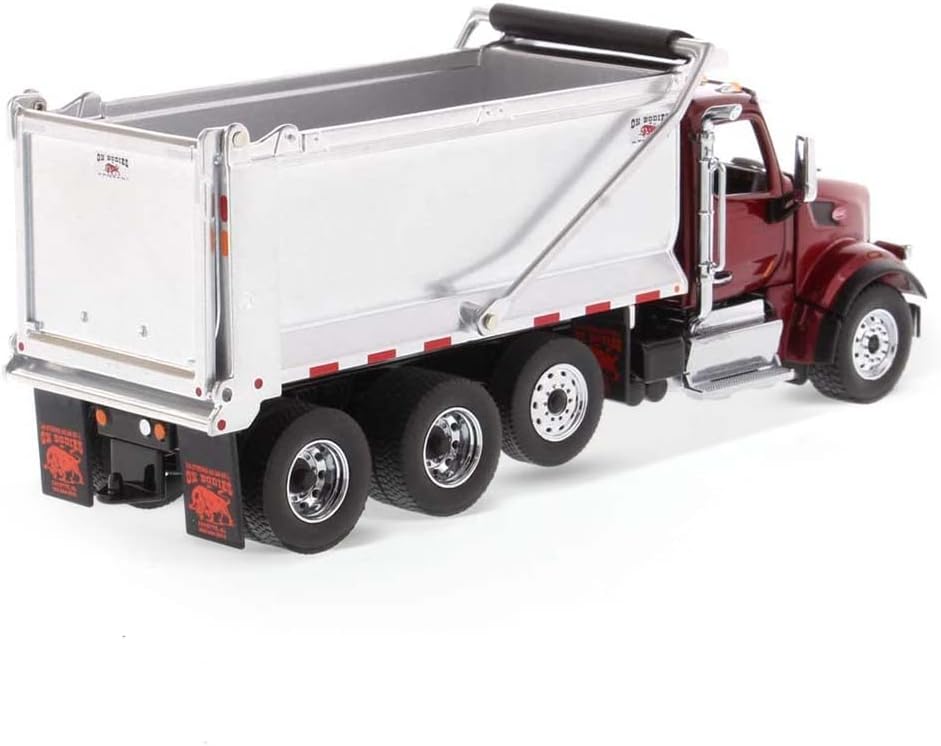 Diecast Masters Peterbilt Model 567 Dump Truck - Metallic Red | Tandem with Pusher Axle PACCAR Engine, Ox Bodies Stampede Cab 1:50 Scale Semi Trucks 71077