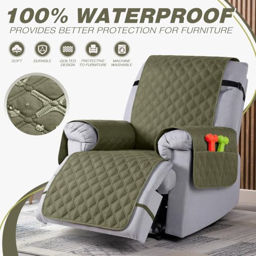 Image of TAOCOCO 100% Waterproof Recliner Chair Covers Reversible 22 inch, Gray Green