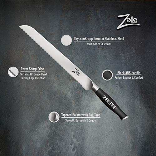 Zelite Infinity Serrated Bread Knife For Homemade Bread, Bread Knife 10 Inch Serrated Knife, Serated Knives For Bread, Bread Cutting Knife - German High Carbon Stainless Steel - Razor Sharp Knife #TOP3