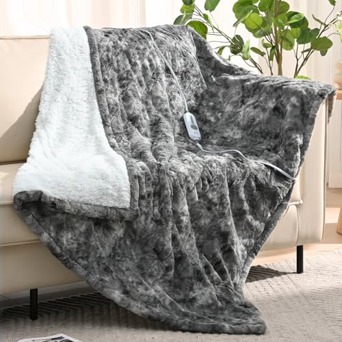 Bearhug Heated Blanket Throw Size 50" x 60" Single Controller, Faux Fur & Sherpa Electric Blanket, 4 Heating Levels & 4H Auto Off, Over-Heat Protect, ETL Certification, Machine Washable-Marble Grey Bearhug Heated Blanket Throw Size 50" x 60" Single Controller, Faux Fur & Sherpa Electric Blanket, 4 Heating Levels & 4H Auto Off, Over-Heat Protect, ETL Certification, Machine Washable-Marble Grey