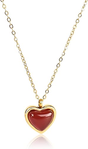 Temoto Valentines Day Girlfriend Gifts Necklace - Gold Carnelian Crystal Heart Necklace for Women Teen Girls Love Gifts for Her