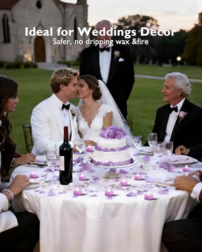 Image of Amagic 2000 Pieces Light Purple Artificial Rose Petals with 24 Light Purple LED Tea Lights, Rose Petals and Candles Set for Proposal, Anniversary, Romantic Night, Wedding Decor