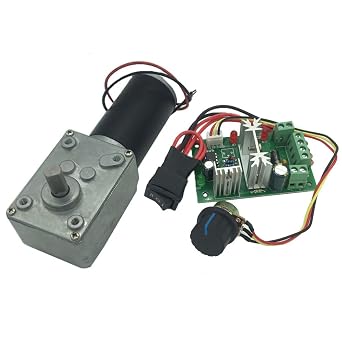 BRINGSMART 24V 12rpm DC Worm Gear Motor with PWM Speed Controller A58SW31ZY Self-Locking Reversed Mini Turbine Geared Motor for DIY Robot Rotating Table Door Lock Curtain Machine 24V 12rpm