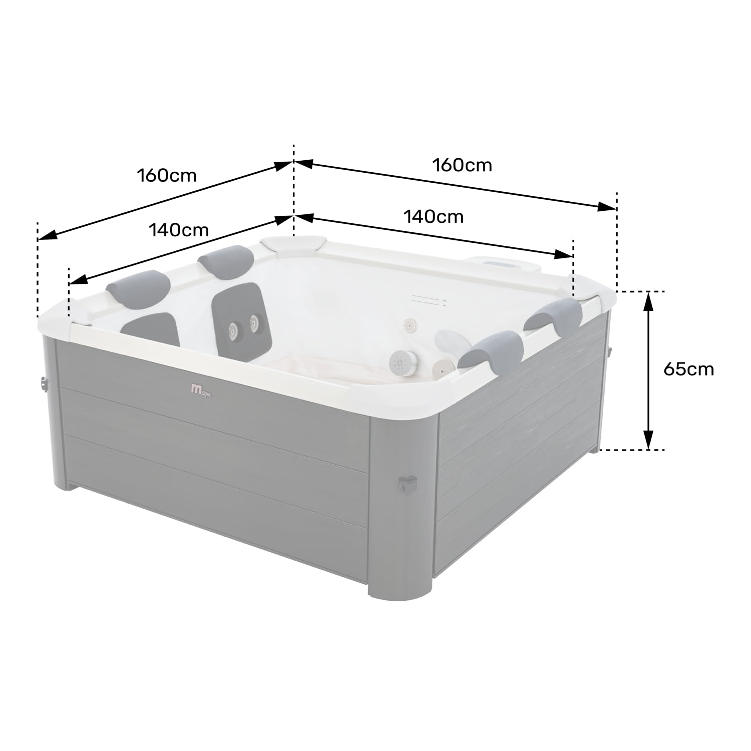 Spa Rigide connecté carré 160 cm MSPA Oslo – Spa 6 Places – Jets air et Eau – Lot de filtres Inclus