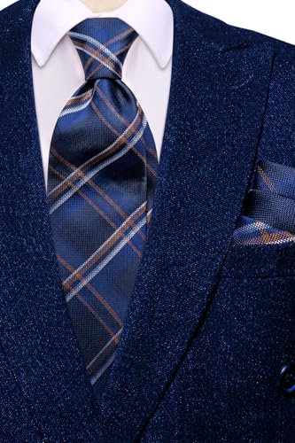 Image of Hi-Tie Men's Silk Ties Formal Woven Classic Necktie Pocket Square Cufflinks Lapel Pin Set Wedding Business