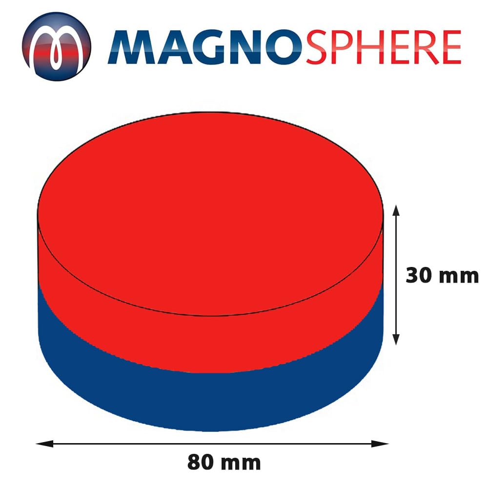Magnes tarczowy, okrągły magnes neodymowy (NdFeB) – rozmiar i liczba sztuk do wyboru – siła przyczepności do 750 kg – silne magnesy (tarcze magnetyczne) do przemysłu i domu, wymiary: Ø 80 x 30 mm |