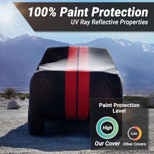 Image of iCarCover Premium Truck Cover for 1973-1983 Ford F-100 Regular Cab, Long Bed Heavy Duty Waterproof All Weather Automobiles Custom Fit Full Exterior UV Snow Rain Protection Covers (Stripe - Black /Red)