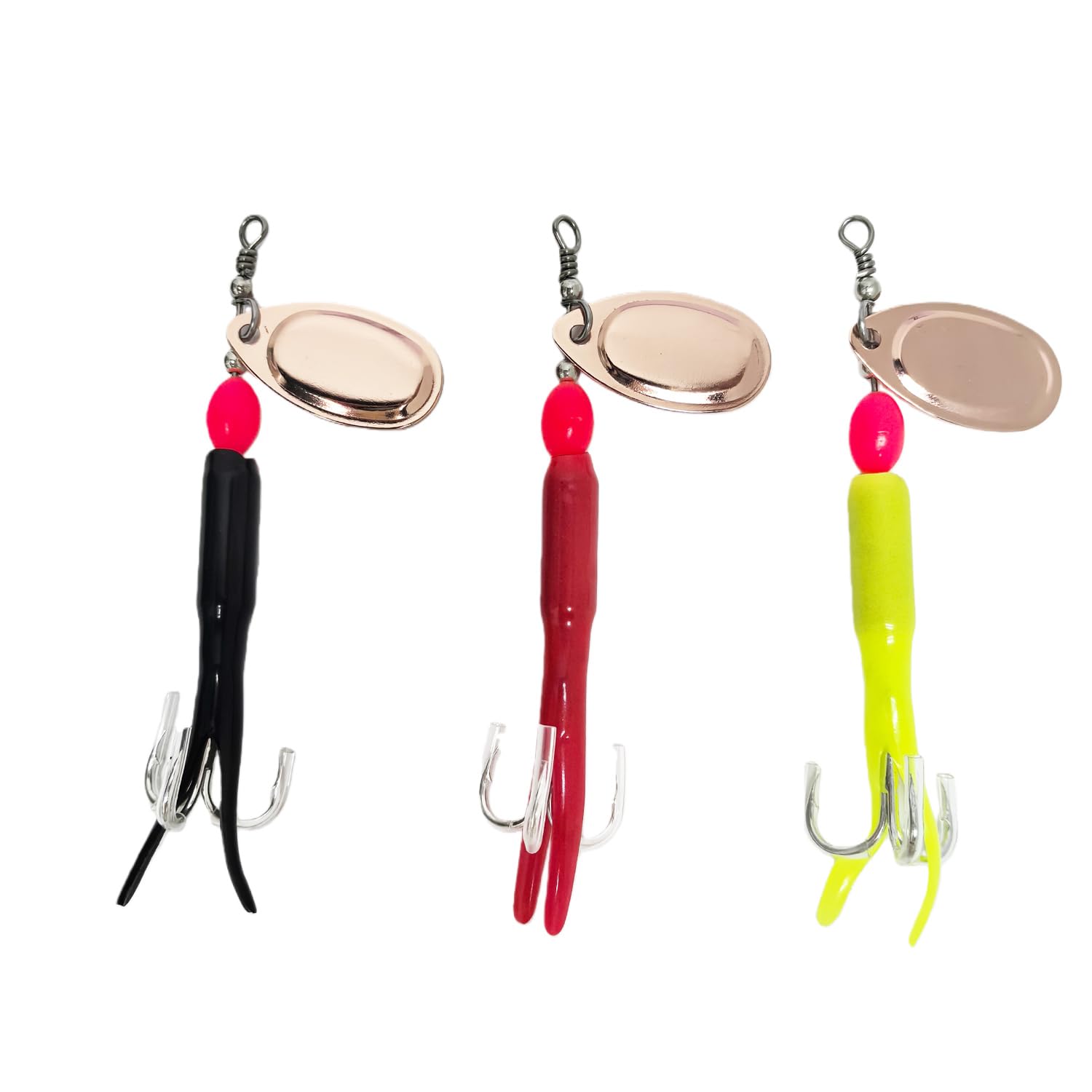 10 GRAMS SALMON SEA TROUT SPINNER LURE FLYING CONDOM 10G C RED YELLOW BLACK FISHING SINGLE HOOK BRASS COPPER PIKE RUBBER IMITATION PRAWN PIKE SPOON(Set of 3-10g Trebble Hooks)