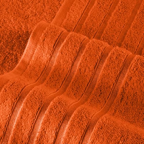 Image of Elegant Comfort 4 Lines Viscose Stripe 6-Piece Premium Towel Set - 100% Turkish Cotton High Absorbent Luxury Bathroom Towels - Includes 2 Washcloths, 2 Hand Towels and 2 Bath Towels Set, Orange