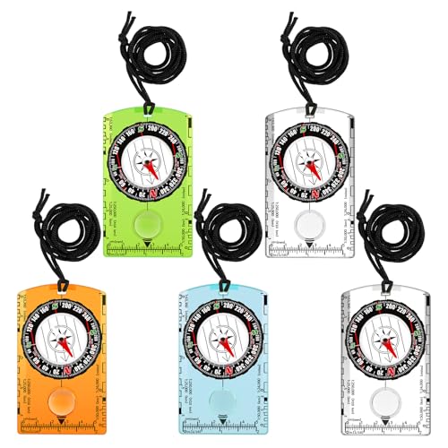 Starvortex 5 Brújulas, Brújulas de Supervivencia Multifunción, Brújula de Orientación con Cordón Ajustable, Brújula con Lupa para Lectura de Mapas, Para Senderismo, Camping, Supervivencia y Navegación