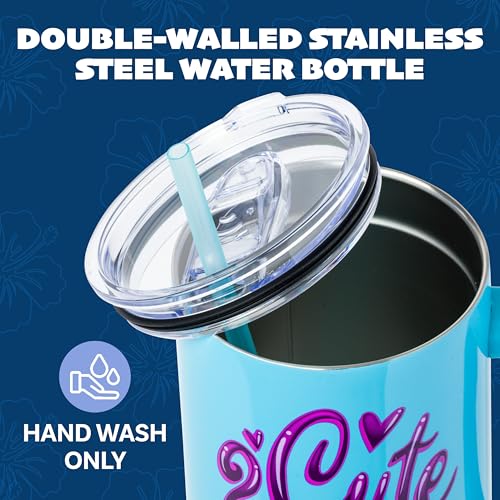 Image of Silver Buffalo Disney Lilo and Stitch inch2 Cute inch Stainless Steel Tumbler with Handle, Fits in Standard Cup Holder, 40 Ounces (Pack of 12)